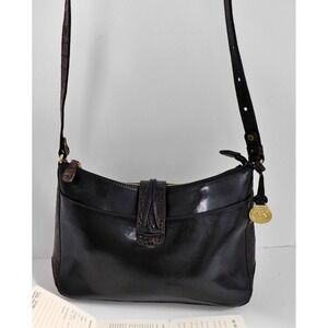 Brahmin Isabelle Tuscan Black‎ Leather Brown Croc Alligator Medium Crossbody Bag